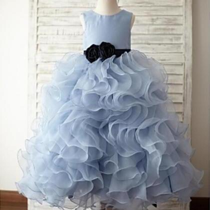 Ruffle Light Blue Princess Gowns Girl Birthday..