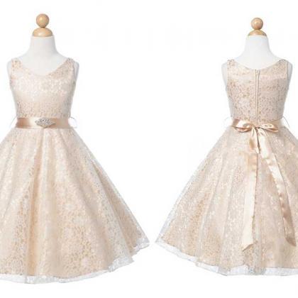 Champagne Lace Princess Gown Girl Birthday Wedding..
