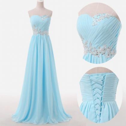 Light Blue Prom Dresses Sweetheart Evening Gowns..