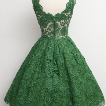 Vintage Scoop Homecoming Dress Green Lace..