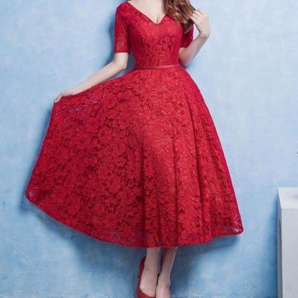 Charming Prom Dress Red Lace Prom Dress Lovely..