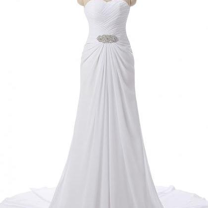 Mermaid White Chiffon Prom Dresses Pleat..