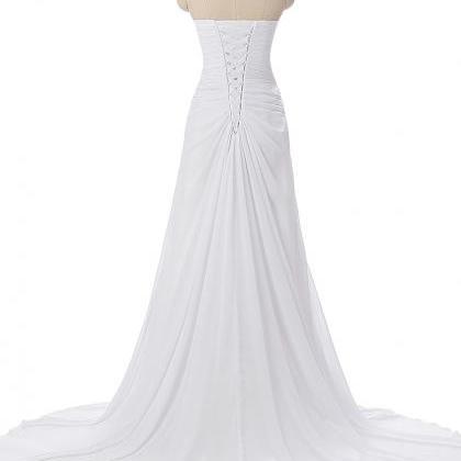Mermaid White Chiffon Prom Dresses Pleat..