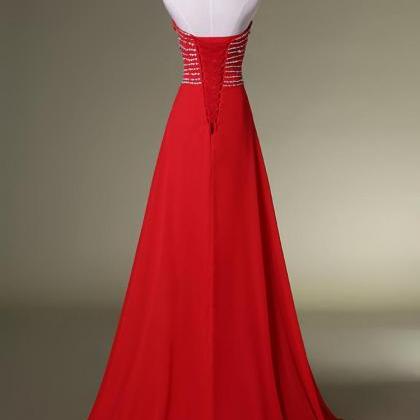 Red Chiffon Prom Dresses Crystals Women Party..