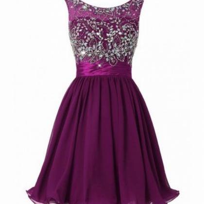 Purple Chiffon Homecoming Dresses Scoop Neck..
