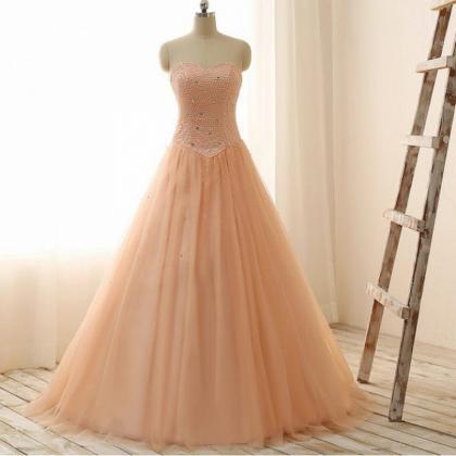 Sweetheart Crystals Tulle Prom Dresses Custom Made..