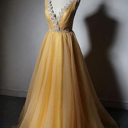 Yellow Chiffon Prom Dresses Crystal..