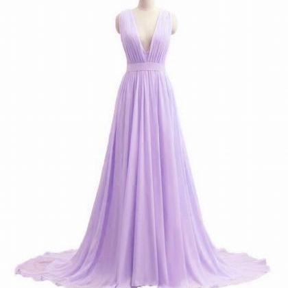 Light Purple Chiffon Prom Dresses Pleat Women..