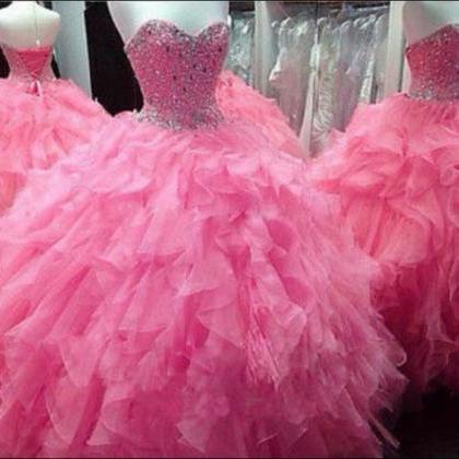 2017 Pink Beaded Long Quinceanera Dress Ball Gown..