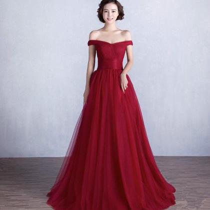 Wine Red Off Shoulder Bridesmaid Prom Dresses..
