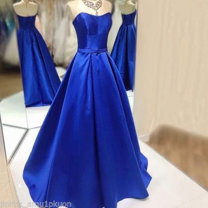 2017 Royal Blue A-line Prom Dresses Strapless Long..