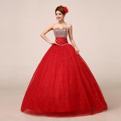 Red Sequin Tulle Prom Dresses Ball Gown Beading..