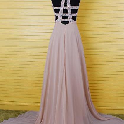 Halter Ruched Beaded Chiffon A-line Long Prom..