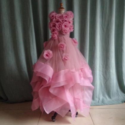 Formal Pink Kids Lolita Children Lace Flower Girl..