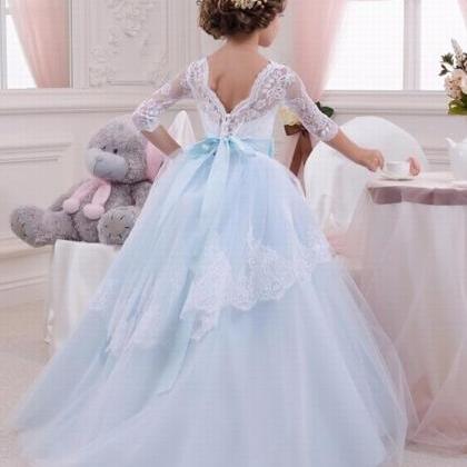 Abaowedding Long Blue Flower Girl Dresses With..