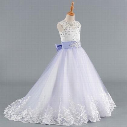 Blue Flower Girl Dresses For Weddings Ball Gown..