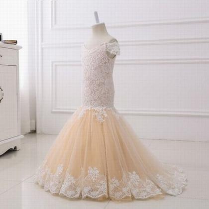 Lace+tulle Champagne Flower Girl Dresses Size 2-14..