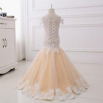 Lace+tulle Champagne Flower Girl Dresses Size 2-14..