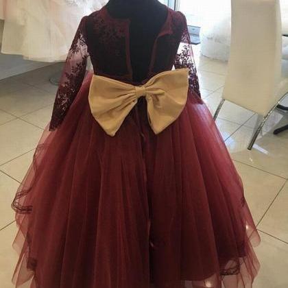 Burgundy And Gold Flower Girl Dress With A Back..