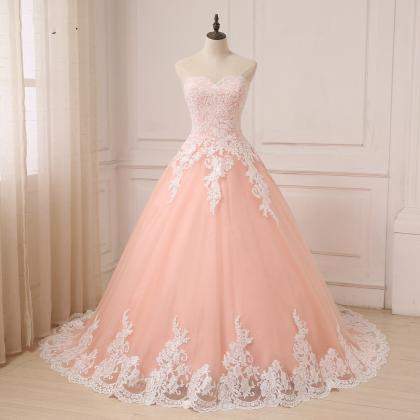 Wedding Dresses Coral Sweetheart Sleeveless Tulle..