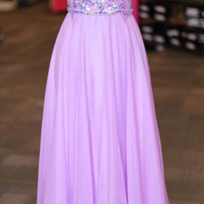 Custom Made Long Beaded A-line Lilac Chiffon Prom..