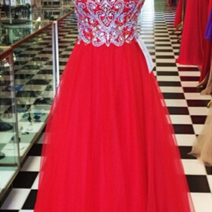 Custom Made Red Tulle Prom Dresses,long Tulle Prom..