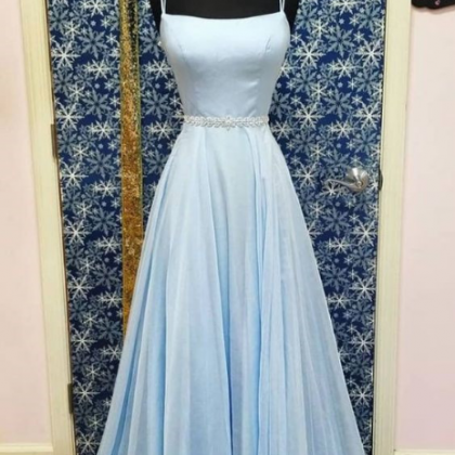 Simple Satin Blue Long Prom Dress, Blue Evening..