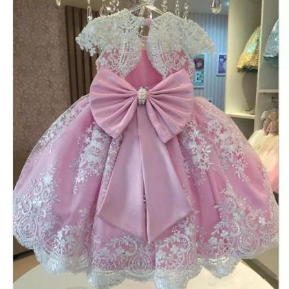 Pink Girls Flower Dresses For Party Vestido..