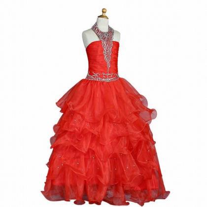 Red Girls Pageant Dresses For Weddings Ball Gown..