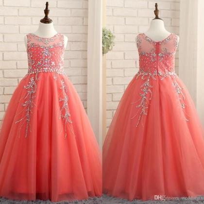 2019 Coral Girls Pageant Dresses Princess Puffy..