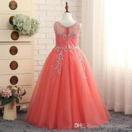 2019 Coral Girls Pageant Dresses Princess Puffy..