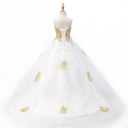2019 Fashion White With Gold Lace Flower Girls..