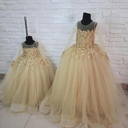 2020 Modern Gold Lace Beaded Flower Girl Dresses..