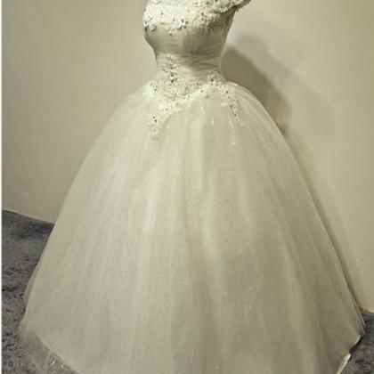 Floor Length Lace Wedding Dress High Neck Beading..