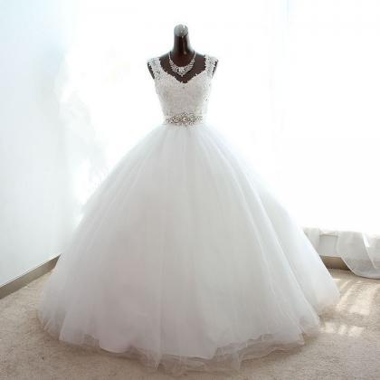 Crystal Long Ball Gown Simple Lace Bridal Wedding..