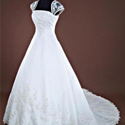 Cap Sleeve Long Ball Gown Simple Lace Bridal..