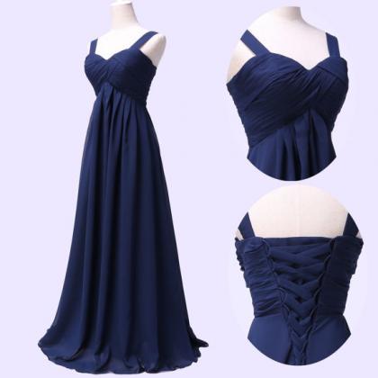 Blue Chiffon Long Evening Dress Prom Dress Custom..