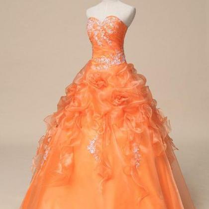 Lace Applique Orange Ball Gown Quinceanera Dress..
