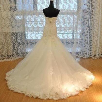 Bridal Gown Formal Beading Sweetheart Long Train..