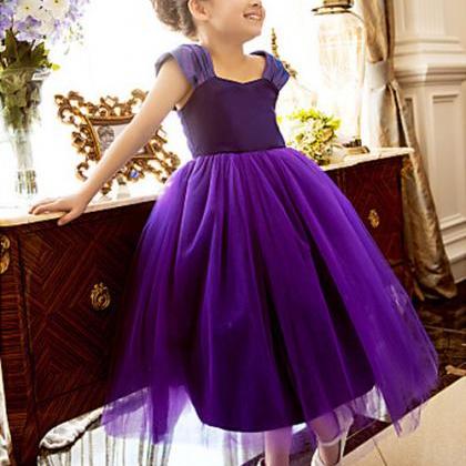 Formal Purple Flower Girl Dresses Tea Length Tulle..