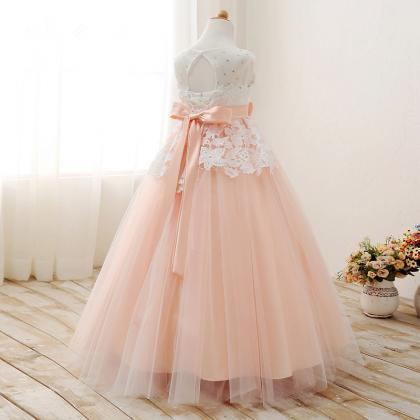 Pink And White Lace Tulle Flower Girl Dress With..