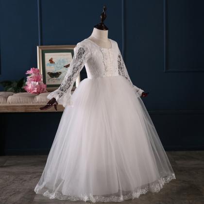 Flower Girl Dresses Long Sleeves Ball Gown Party..