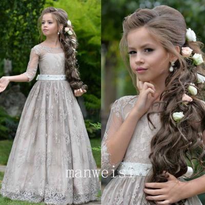 Gray Half Sleeve Kids Flower Girl Dress First Communion Dresses Birthday Wedding party Bridesmaid Holiday Princess Gown Lace Flower Girl Dress 22