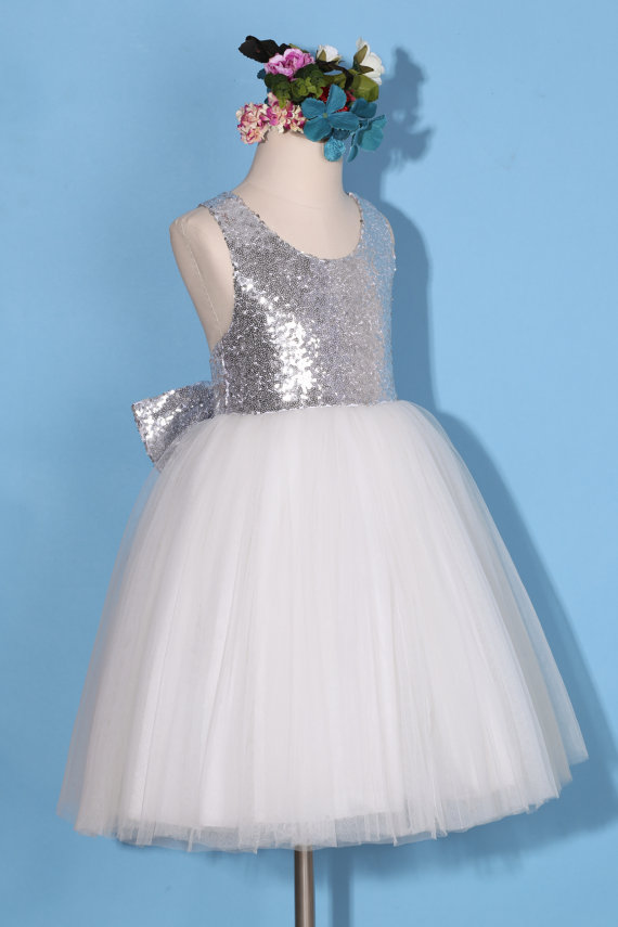 Silver Sequin Baby Girl Birthday Wedding Party Formal Flower Girls Dress baby Pageant dresses 271