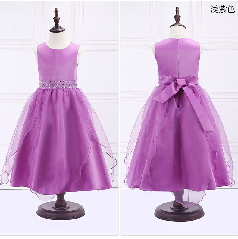 Crystal Purple Girl Birthday Wedding Party Formal Flower Girls Dress