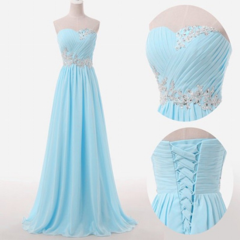 Light Blue Prom Dresses Sweetheart Evening Gowns Modest Formal Dresses Beaded Prom Dresses Fashion Evening Gown Corset Evening Dress