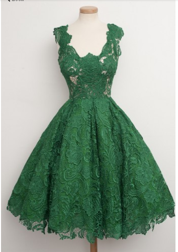 Vintage Scoop Homecoming Dress Green Lace Homecoming Dress Knee-length Homecoming Dresses