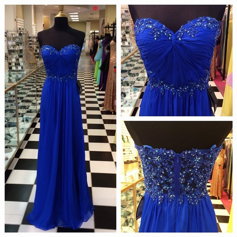 Empire Royal Blue Prom Dress Sweetheart Blue Prom Gown Strapless Royal Blue Graduation Dress Royal Blue Evening Party Dress