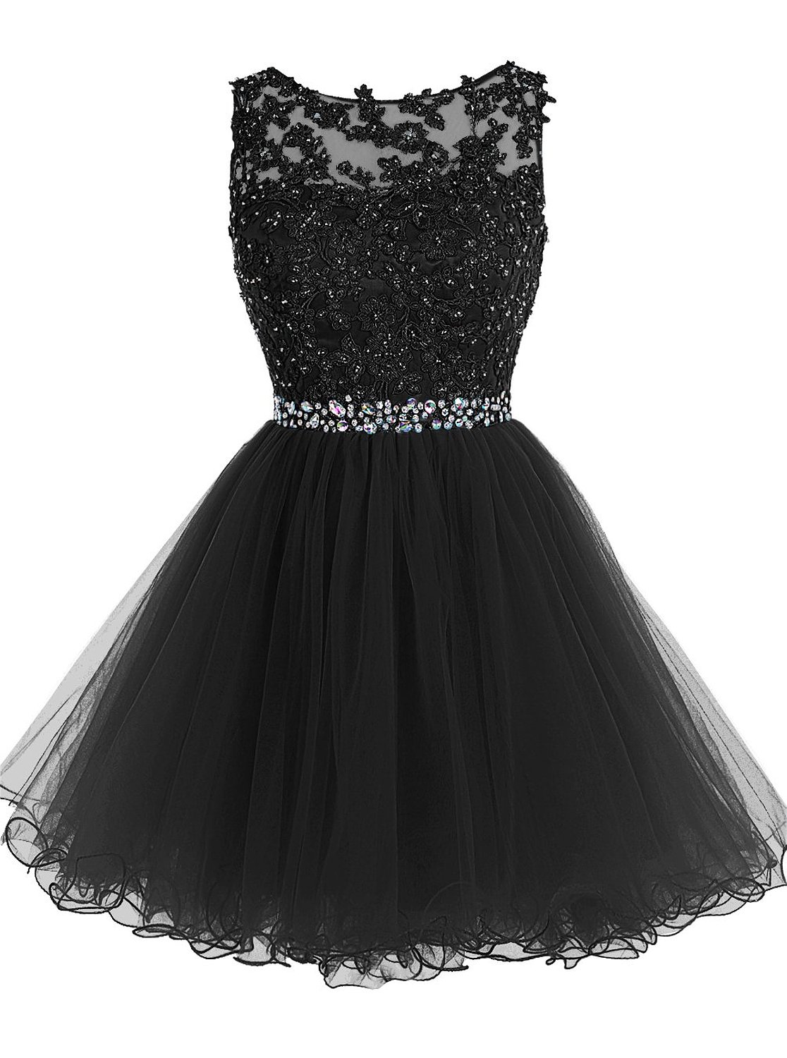 Sexy Black Short Prom Dress Lace Prom Dress Prom Party Gown Short Beaded Prom Dress Tulle Applique Evening Dress Homecoming Dresses