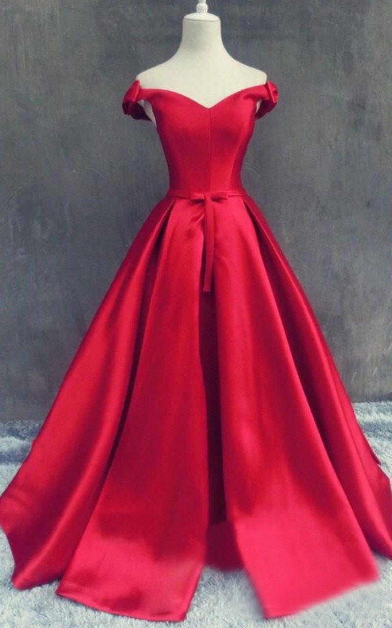 Elegant Off-the-shoulder Satin Prom Dress With Lace Up Back Red Long Prom Dress Formal Dresses Sweet 16 Dress Prom Dress